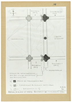 Vorschaubild Poitiers: Saint-Hilaire-le-Grand, Grundriss, Bauphasen des Mittelschiffs nach These Wolfgang Schöne, Skizze Schöne 1963